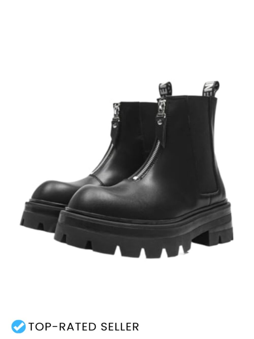 Men's Patchwork Leather Front Zip Chelsea Boots Platform Chunky Heel Ankle Boots